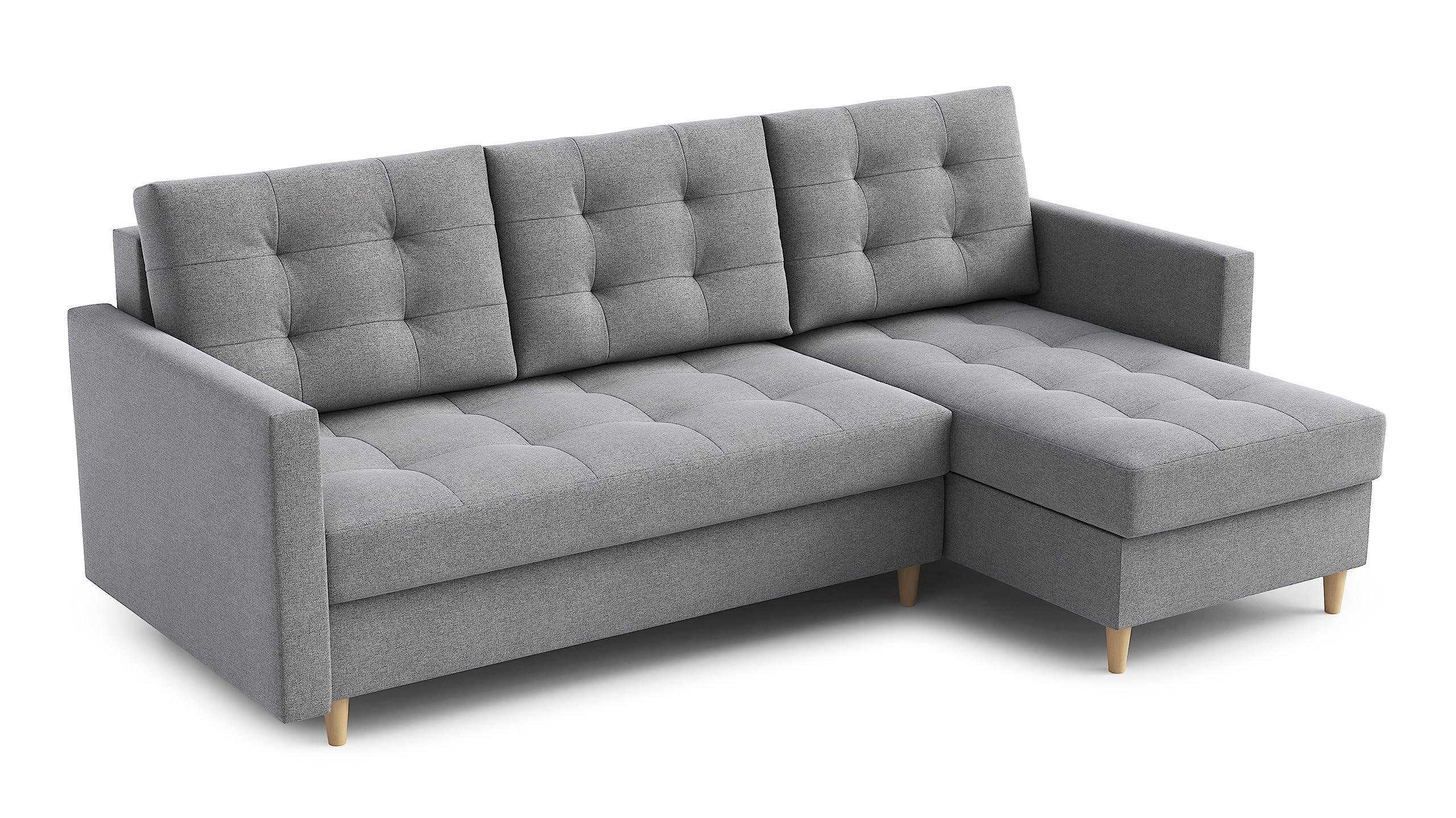 ECKSOFA DIVO 224x103 cm, Schlaffunktion, Grau, Rechts - Grau, Holz/Textil (224/144cm) - DomoHome