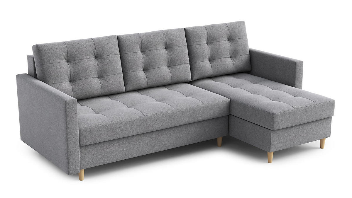 ECKSOFA DIVO 224x103 cm, Schlaffunktion, Grau, Rechts - Grau, Holz/Textil (224/144cm) - DomoHome