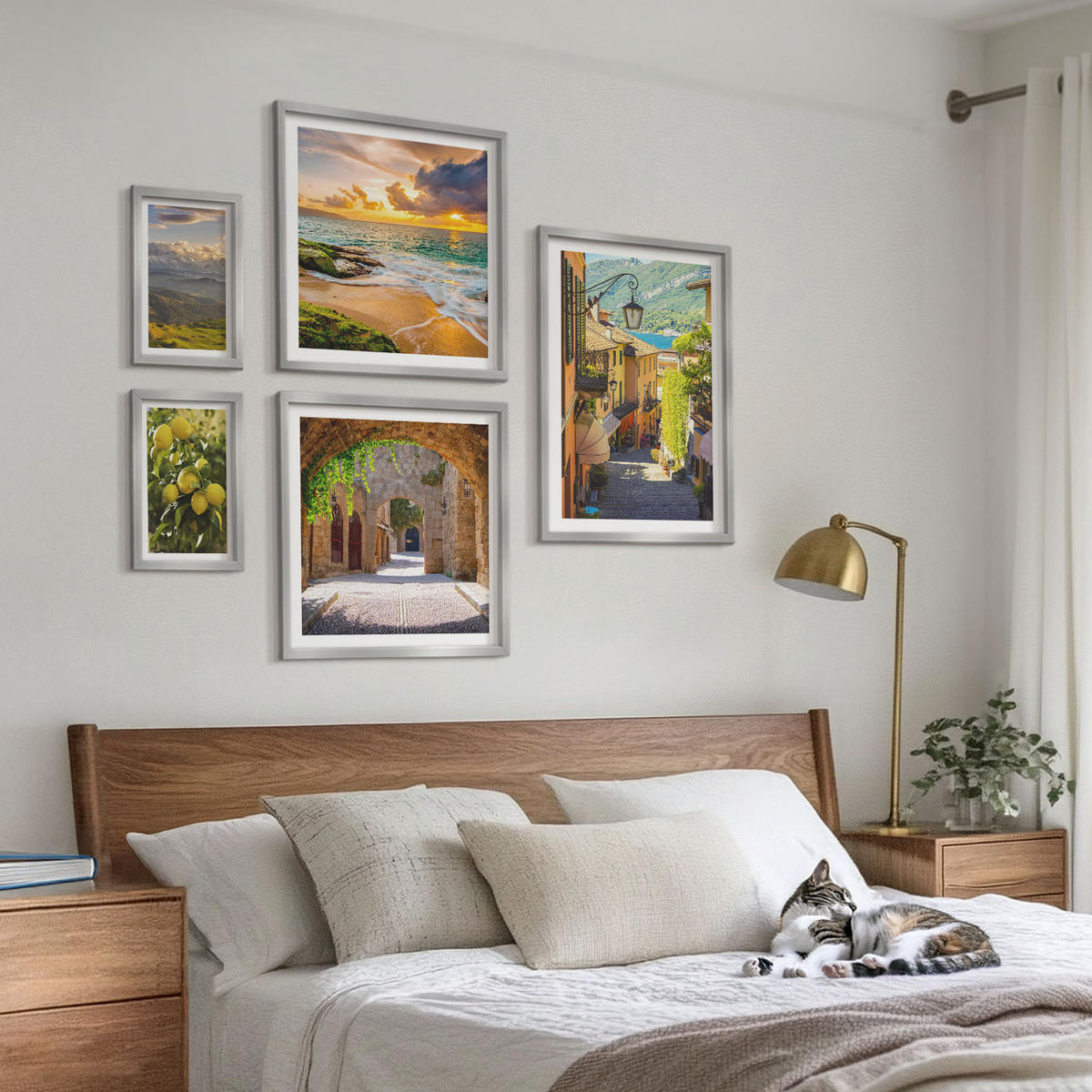 WANDBILDER 5er Set - 50x50 cm & 20x30 cm & 40x60 cm Silberner Rahmen - Malerische Straßen am Meer, Strand - Silberfarben, Kunststoff (40/60cm) - ArtPrintCave