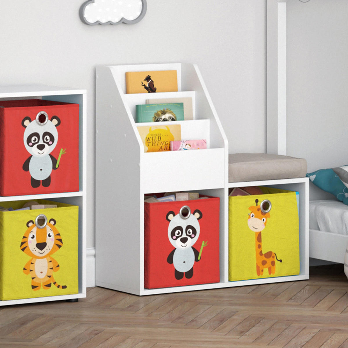 KINDERREGAL Luigi Weiß 72 x 79 cm Mini, mit 2 Faltboxen opt.2 - Weiß, Holzwerkstoff (30.9/79/72cm) - Vicco