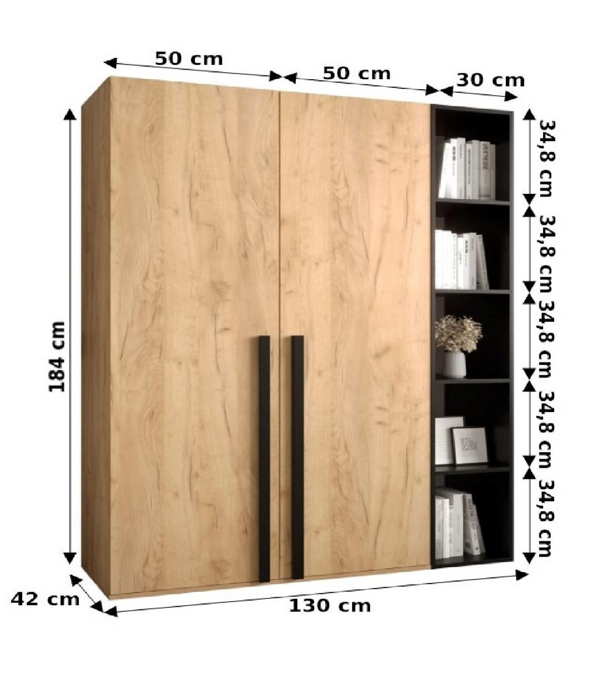 GARDEROBENSCHRANK 130/184/42 - Schwarz/Weiß, Holz/Kunststoff (130/184/42cm) - MÖBEL KRYSPOL