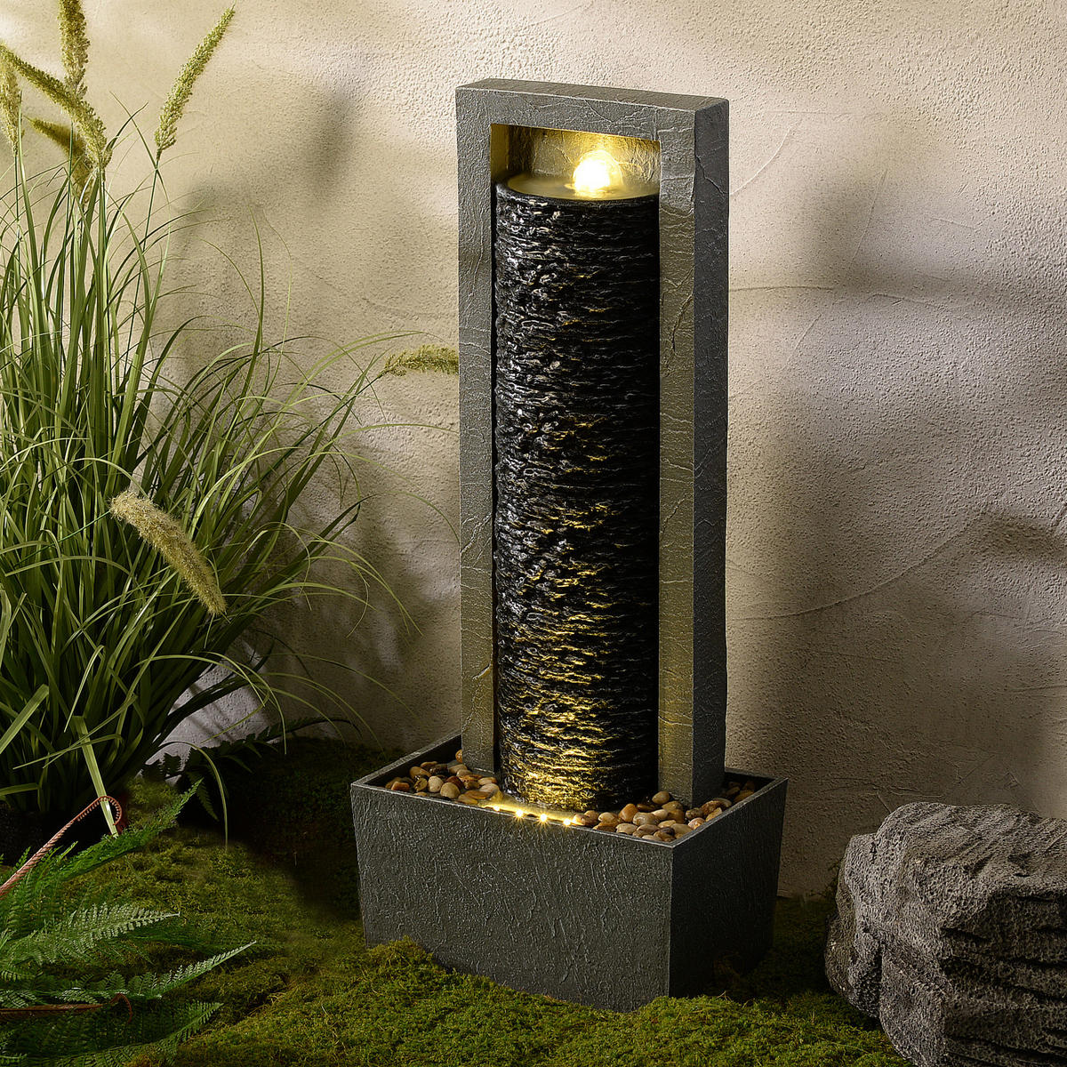 GARTENBRUNNEN Säule grau - Grau, Kunststoff (34/22/82cm) - Teamson Home
