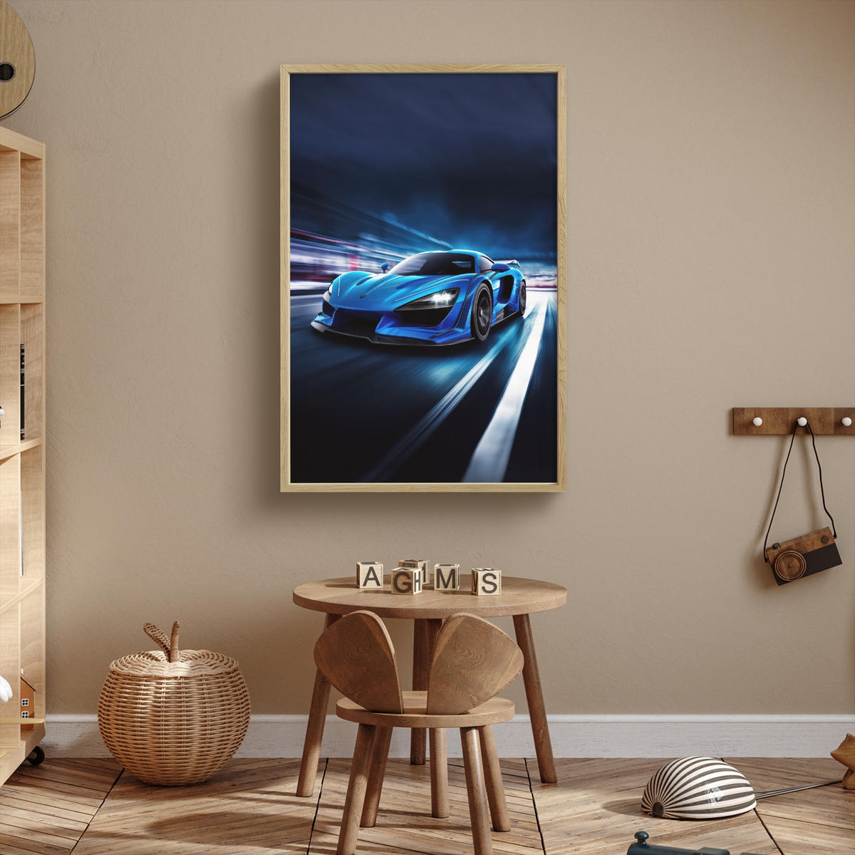 DOBÍJECÍ NOČNÍ LAMPIČKA Auto - Modrá - Chlapci - Dítě 70x100 cm - modrá, kompozitní dřevo (8/70/100cm) - OnlyWow