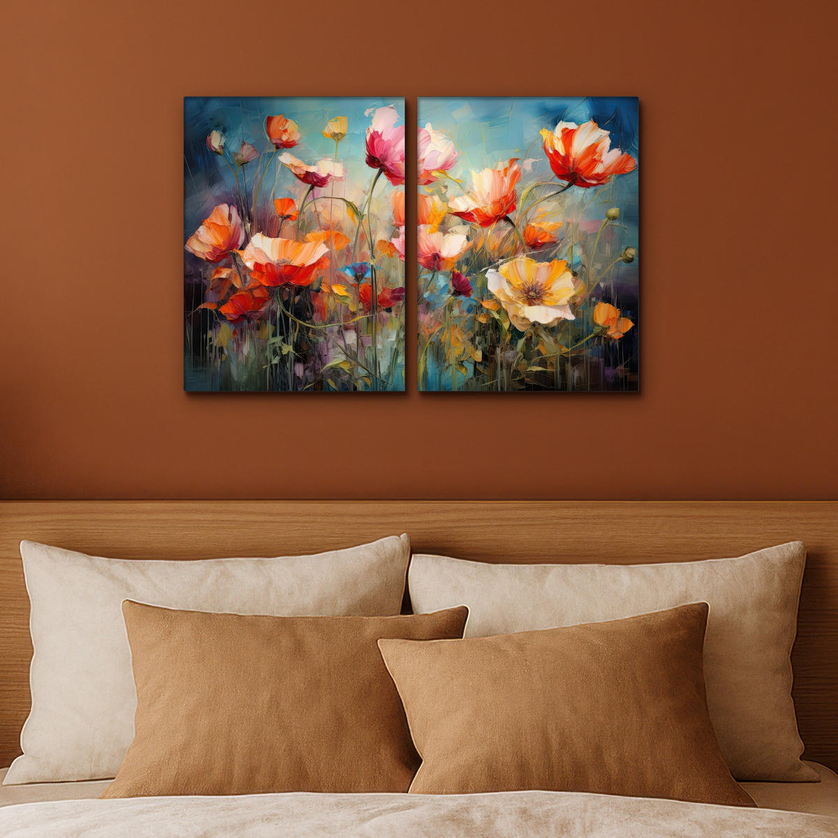 LEINWANDBILD 2er Set Blumen - Bunt - Abstrakt 60x40 cm - Blaugrau, Textil (60/40cm) - MuchoWow