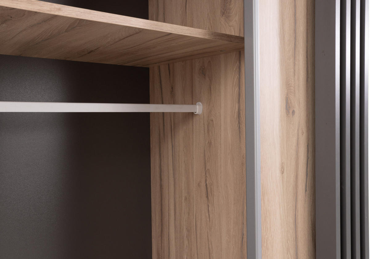 DREHTÜRENSCHRANK PUNTO 200/210/56cm 4-türig mit Spiegel Eichefarben - Eichefarben/Anthrazit, Holzwerkstoff (200/210/56cm) - MASSENO