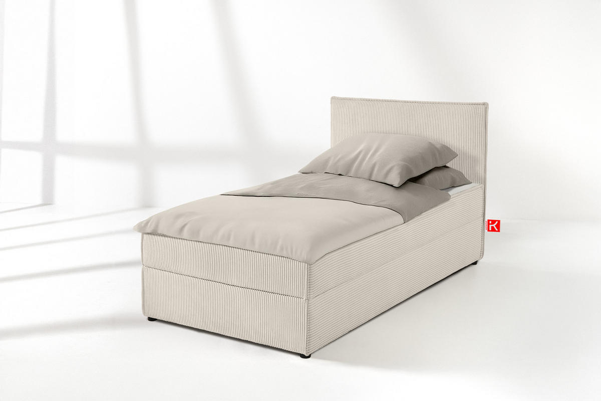 BOXSPRINGBETT ROTI Einzelbett, ecrufarben - Ecru/Schwarz, Holz/Holzwerkstoff (80/200cm) - KONSIMO®