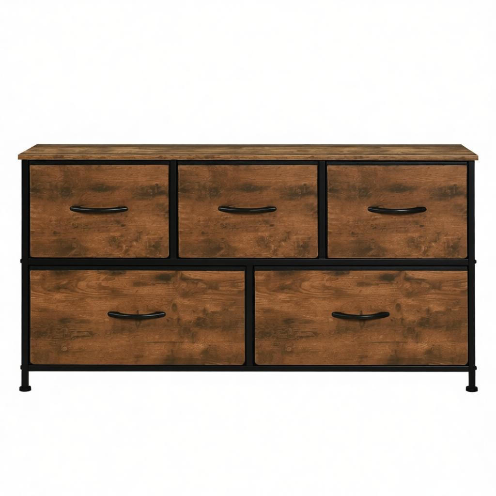 KOMMODE DE-38068 100/30/54 cm mit 5 Stoffschubladen Vintage-Braun - Braun, Holzwerkstoff (100/54/30cm) - ComfortXL