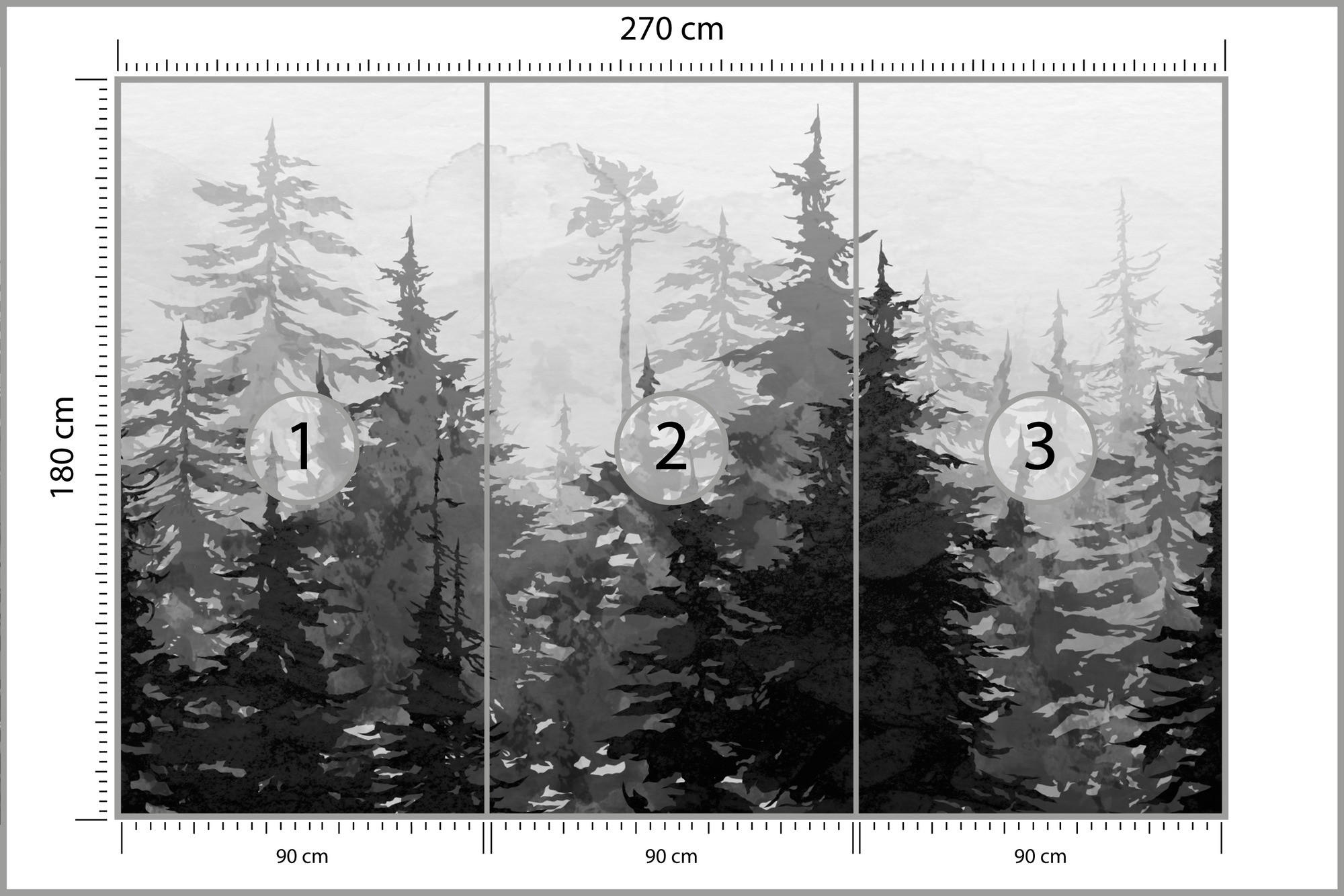FOTOTAPETE Schwarz-Weiß WALD Bäume Natur 270x180cm - Schwarz/Weiß, Papier (270/180cm) - Muralo