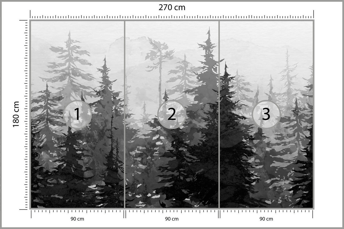 FOTOTAPETE Schwarz-Weiß WALD Bäume Natur 270x180cm - Schwarz/Weiß, Papier (270/180cm) - Muralo