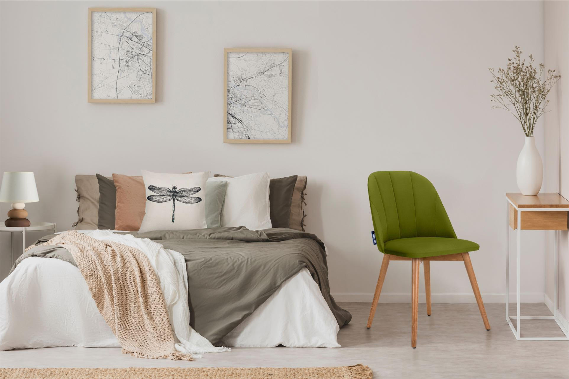 Thumbnail - Konsimo® Esszimmerstühle, Olivgrün, Eiche, Holz, Echtholz, 48x86x44 cm, Esszimmer, Stühle, Esszimmerstühle, Vierfußstühl...