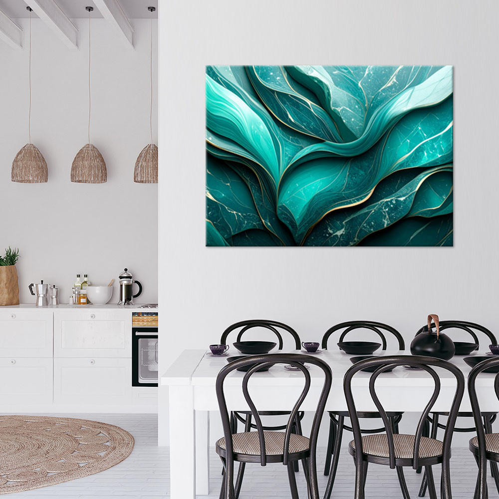 LEINWANDBILD Marmor Türkis Abstraktion 90x60cm - Türkis, Textil (90/60cm) - Feeby