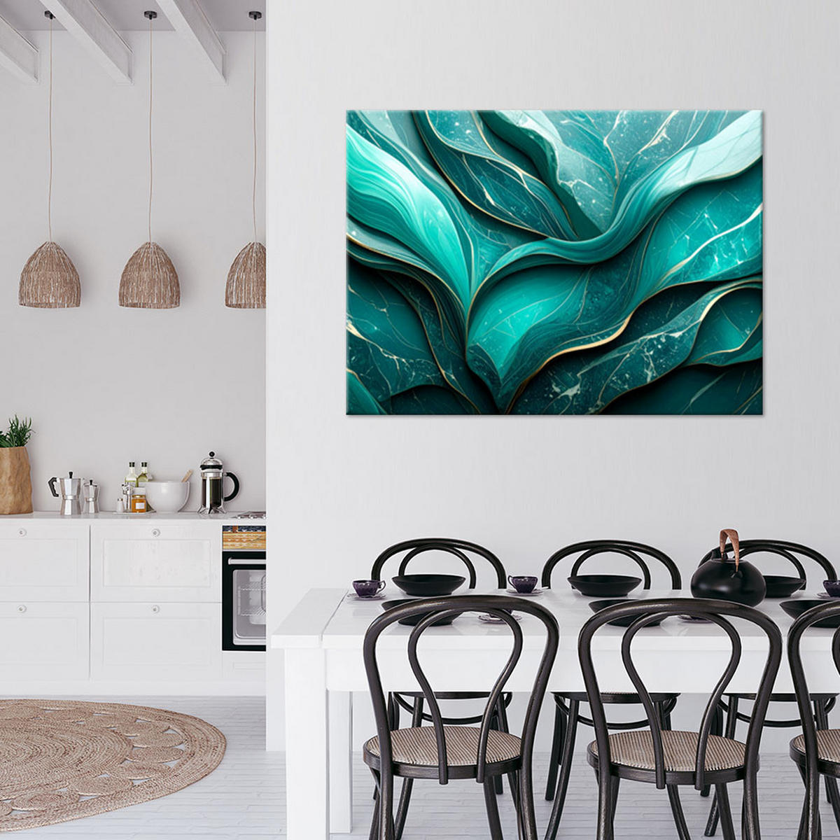 LEINWANDBILD Marmor Türkis Abstraktion 90x60cm - Türkis, Textil (90/60cm) - Feeby