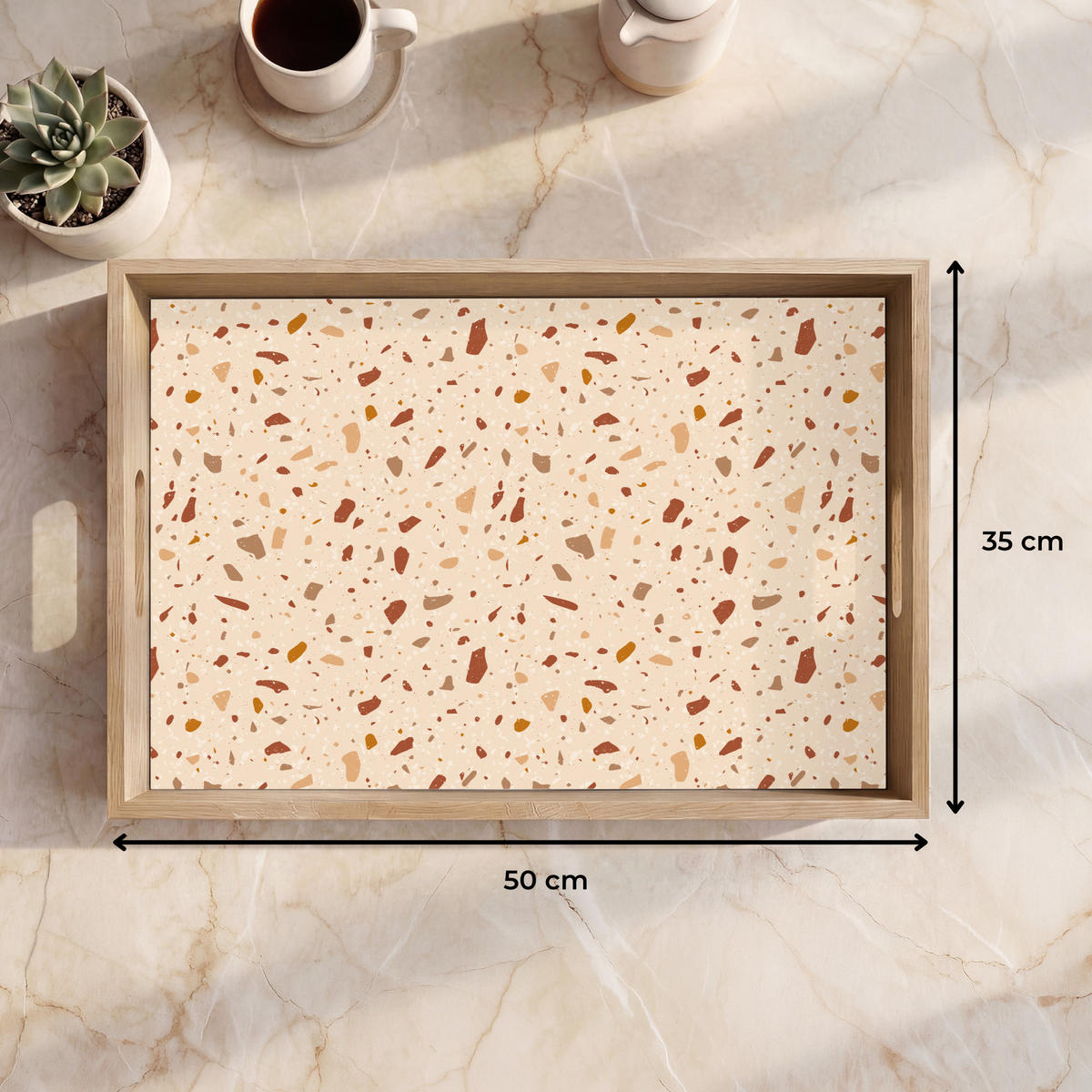 TABLETT - Terrazzo - Muster - Bunt - Stein - 50x35 cm - Beige, Holz (50/5/5cm) - OnlyWow