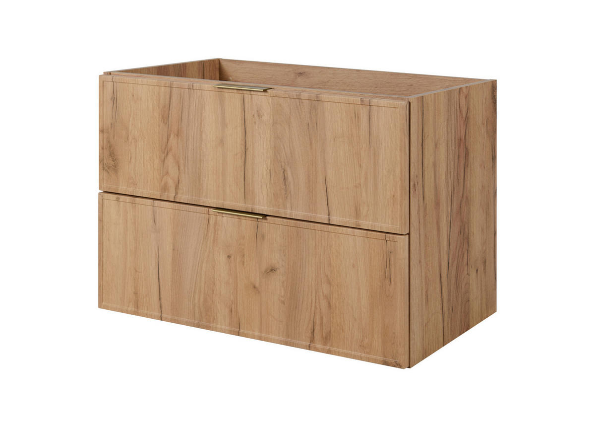 BADEZIMMERSCHRANK, Craft-Eiche / Weiß, Goldene Griffe, 180 ( 2 x 80 + 20) x 46 x 57 cm - Eichefarben/Goldfarben, Holzwerkstoff/Kunststoff (180/57/46cm) - 3XE LIVING