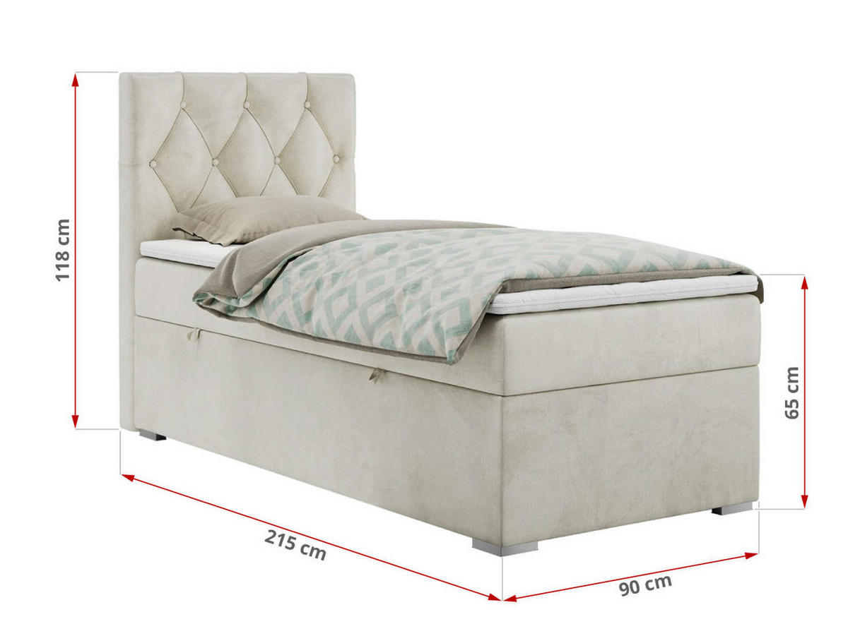 BOXBETT ALDA 90/200 Beige Velvet - H4 - Rechts Seite - Beige, Holz/Textil (90/200cm) - MKS