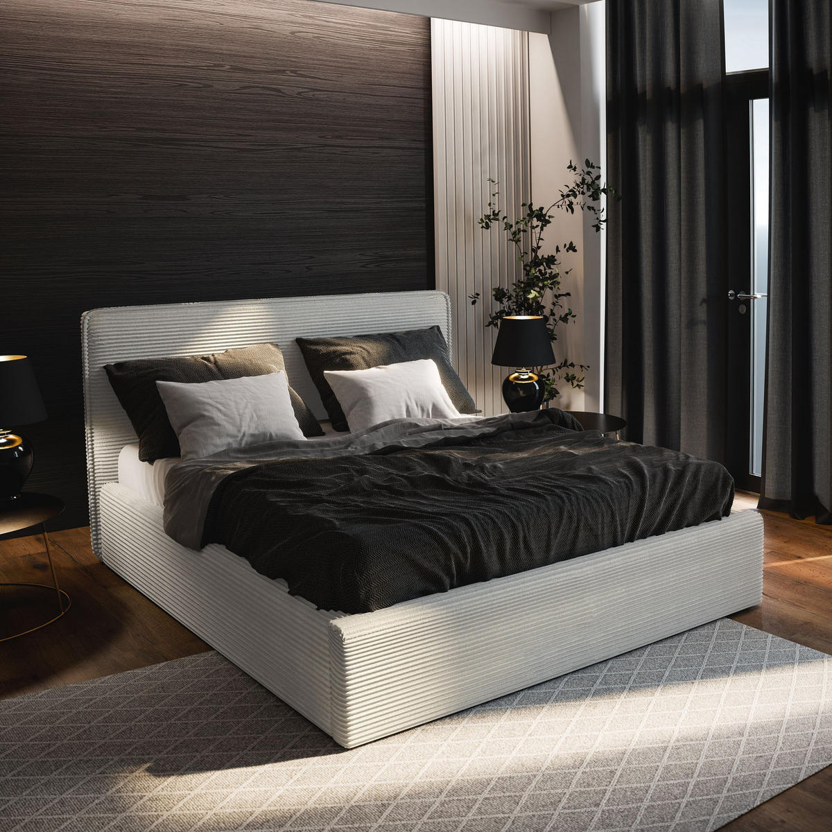 POLSTERBETT PARMA 140x200 cm mit Bettkästen - Beige - Beige, Holz (140/200cm) - MASSENO