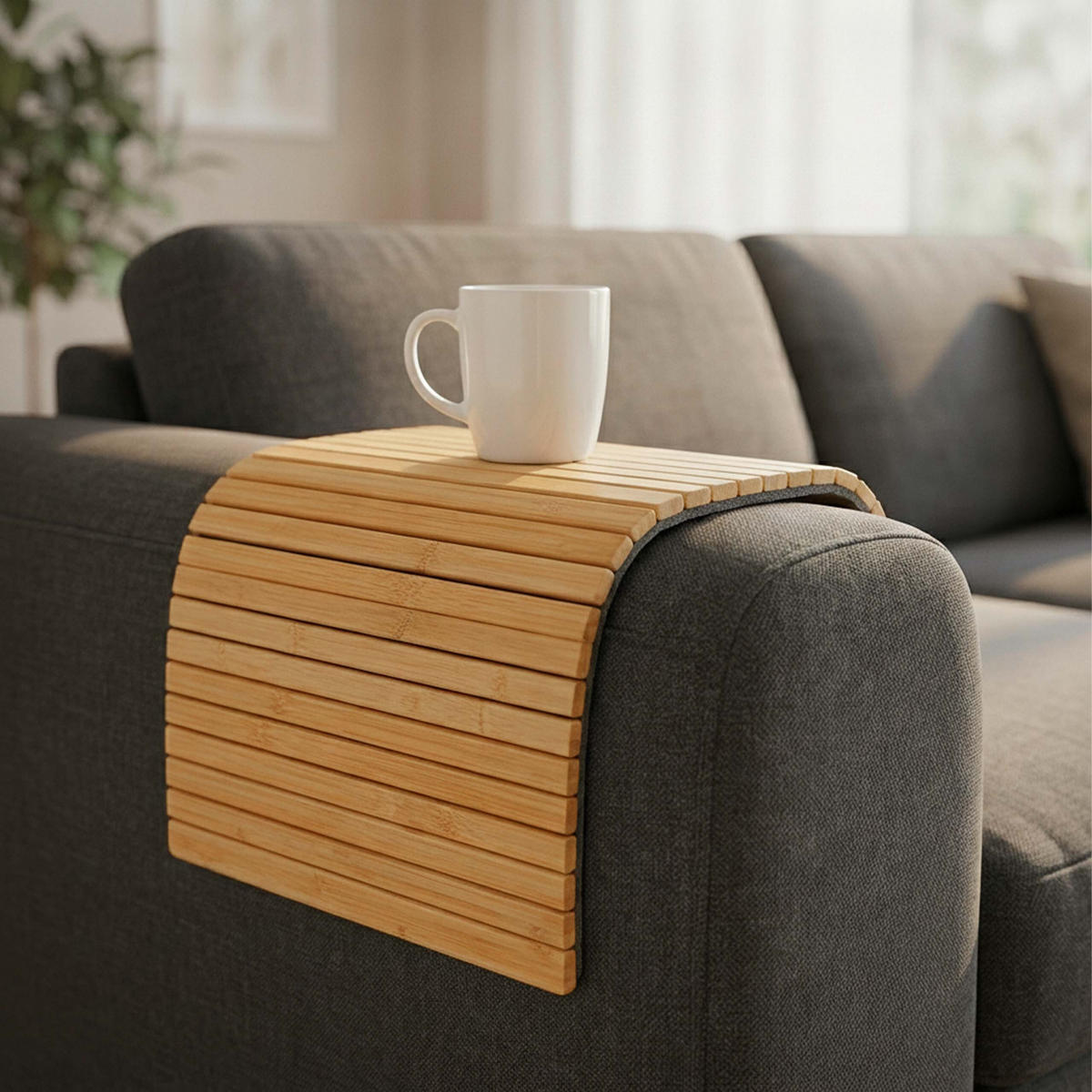 SOFFBRICKA Natur bambu för armstöd 42x34 cm vikbar halkskydd - Multicolor, Trä/Textil (42/1/34cm) - Relaxdays