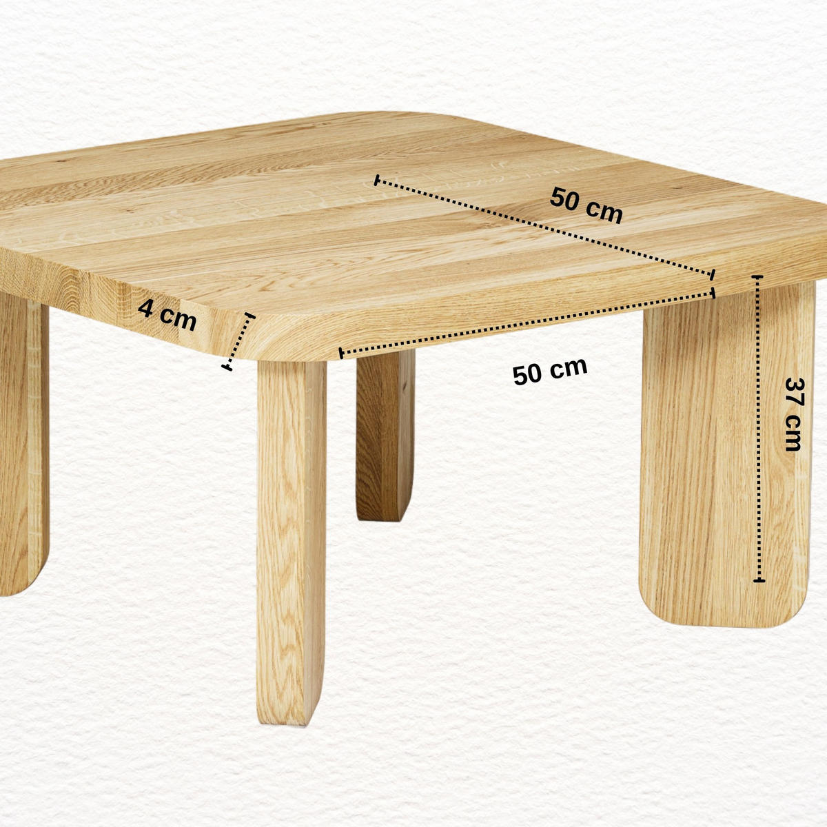 COUCHTISCH Eichenholz vollmassiv quadratisch Naturbelassenen 50/50/37 - Naturfarben, Holz (50/50/37cm)