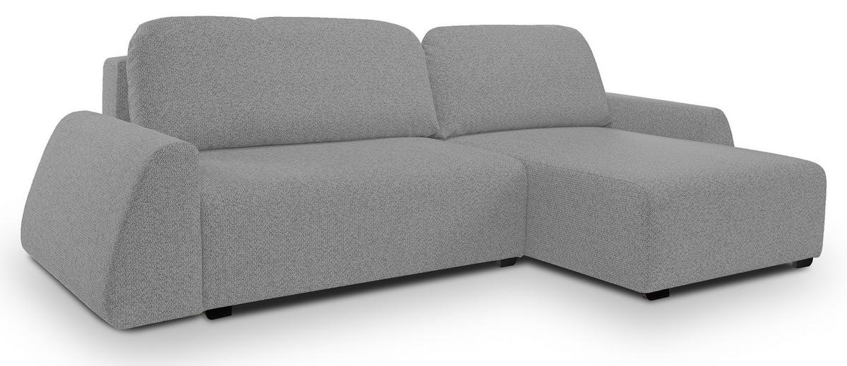 ECKSOFA ALMI mit Schlaffunktion, Bettkasten, Wellenfedern, Komfortable Sitzpolsterung, Elegantes Design, Rechte, 160x275 cm, Silber - Silberfarben, Holz/Textil (275/160cm) - DomoHome