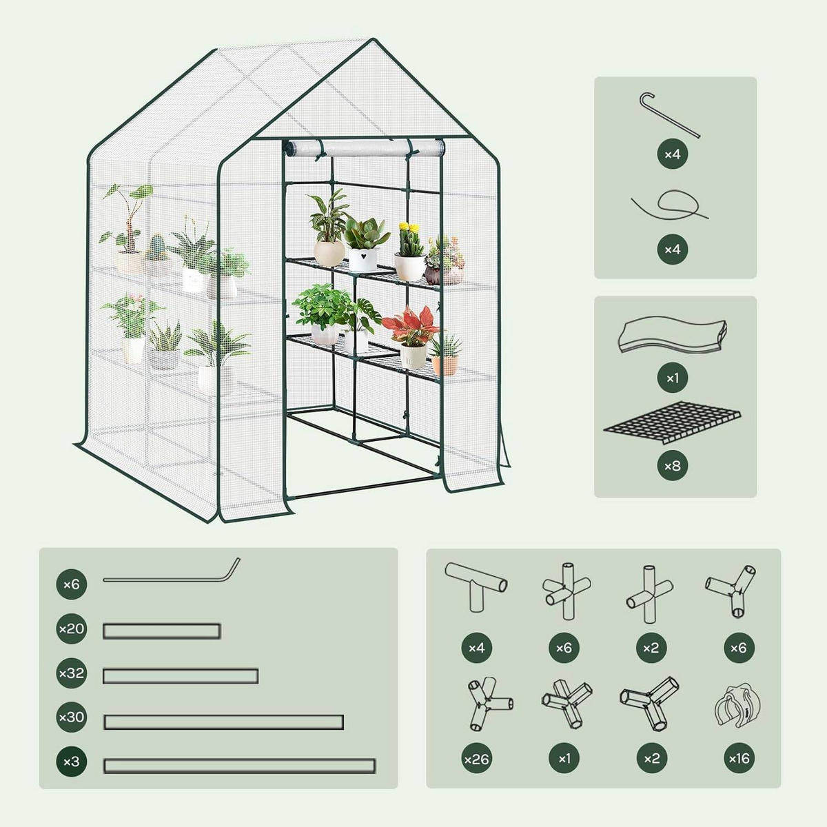 FOLIENGEWÄCHSHAUS, Metallgestell, 143 x 195 x 143 cm - Weiß, Textil/Metall (143/195/143cm) - Woltu