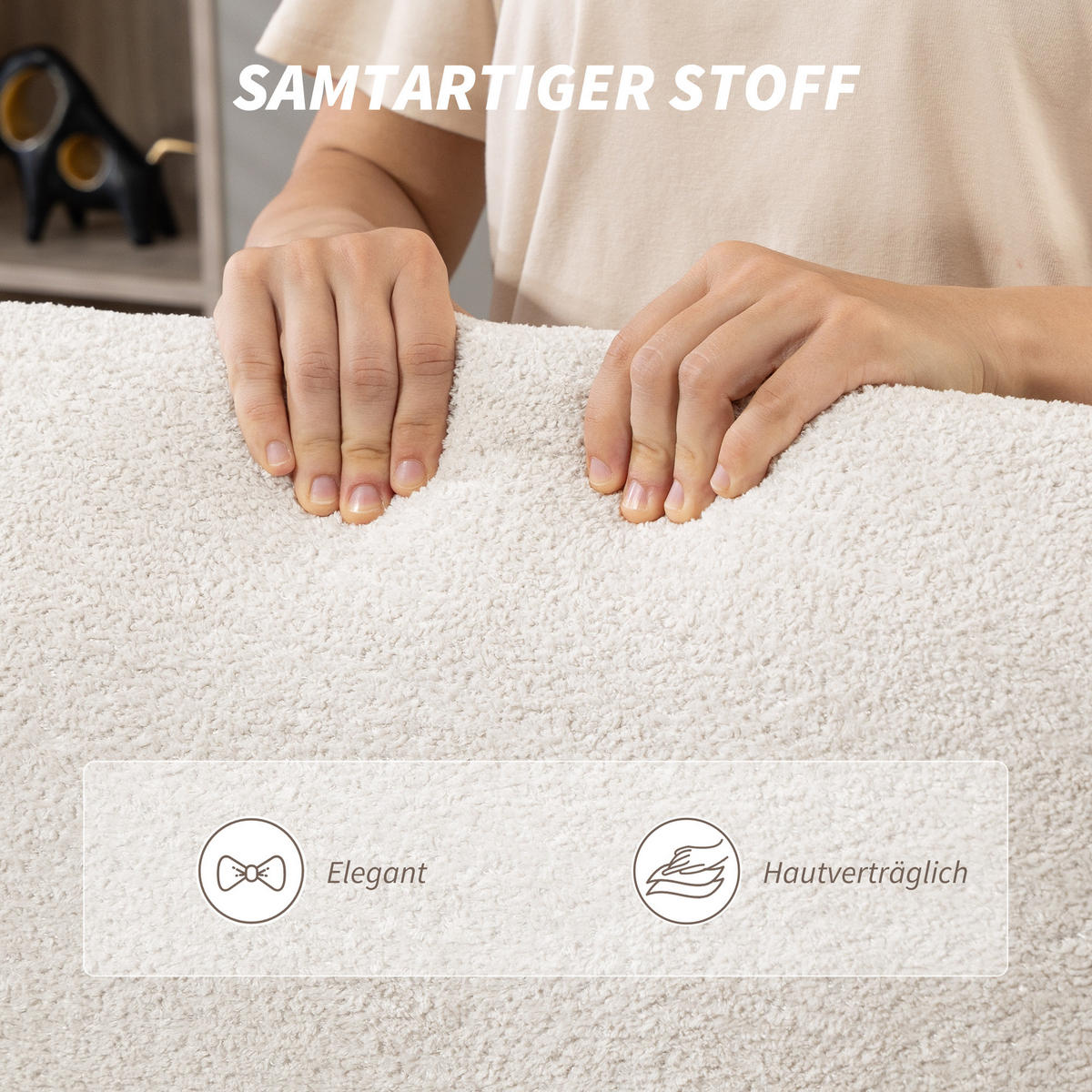 SCHREIBTISCHSTUHL mit Samtoptik Hoher Rückenlehne Creme - Creme/Schwarz, Textil (67/113/68cm) - HOMCOM