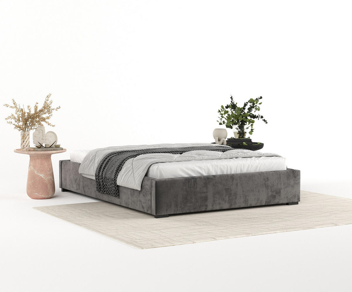 POLSTERBETT Maple Anthrazit 160/200 cm im Chenille-Stoff - Anthrazit/Schwarz, Holz/Holzwerkstoff (160/200cm) - Maison de Reve
