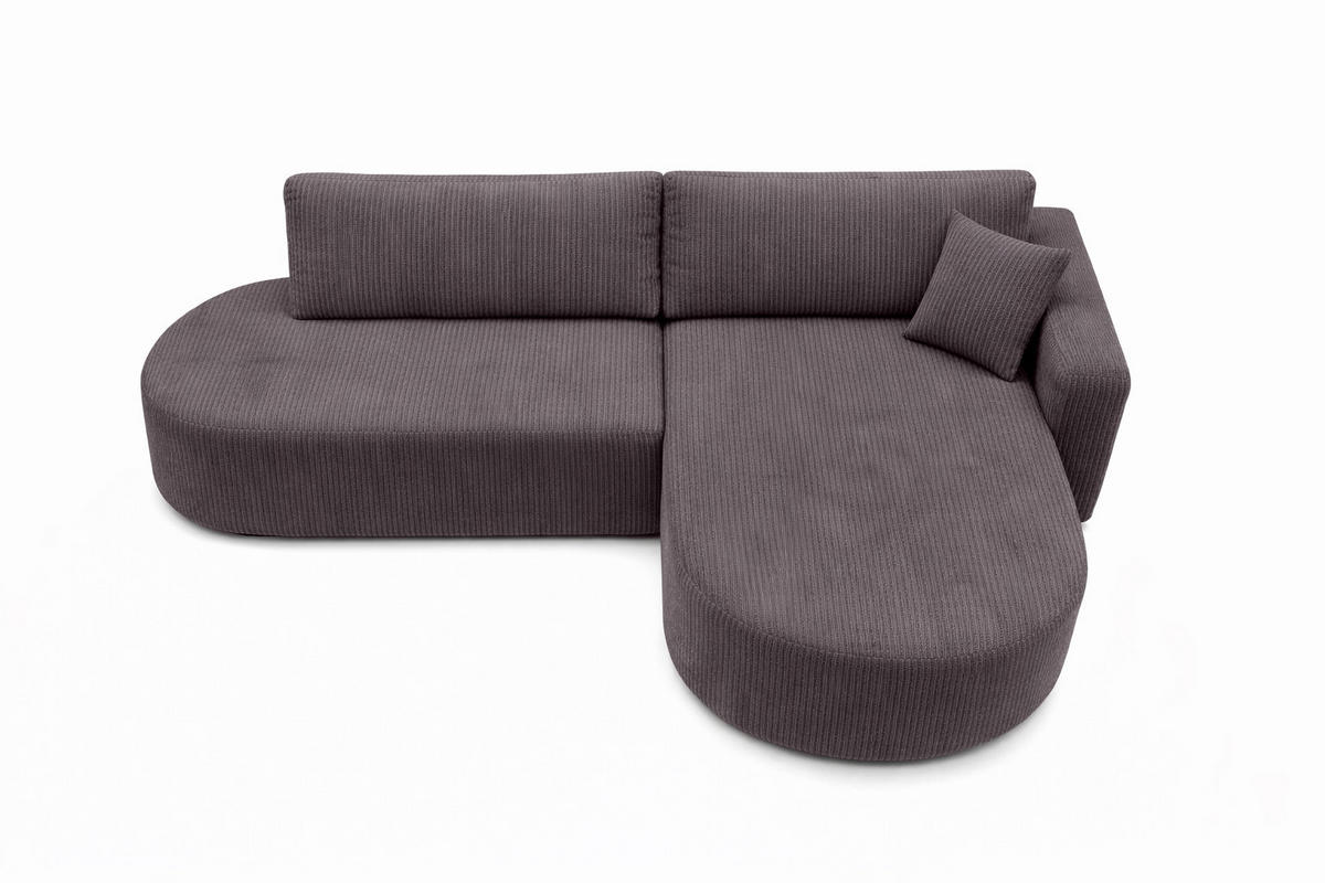 ECKSOFA Mit Schlaffunktion Und Bettkasten, Cordstoff Poso, Dunkelgrau, Rechts, ROUND ONE OPEN XL - Dunkelgrau, Holz (262/175cm) - Kaiser Möbel