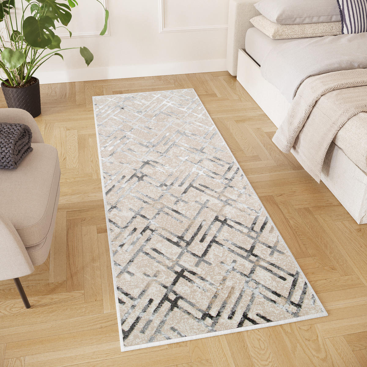 LÄUFER Crystal Hellgrau Marmor Optik 100/300 cm - Hellgrau, Textil (100/300cm) - Tapiso
