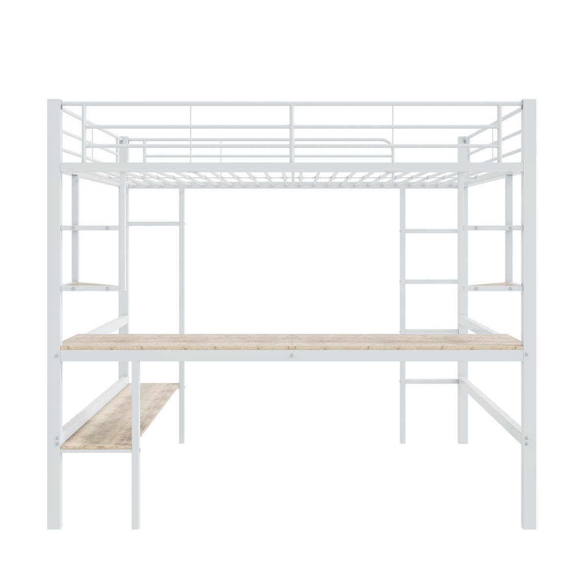 HOCHBETT 90/200 cm aus Metall mit Schreibtisch, Regalen und Bücherregal, Weiß - Weiß, Metall (90/200cm) - Redom