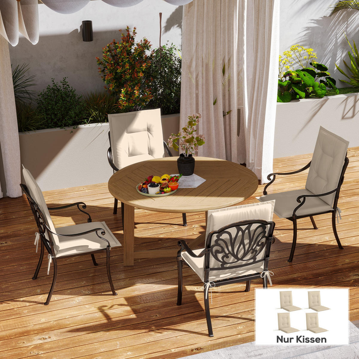 SITZKISSEN 4er Set 108 x 50 x 5 cm - Beige, Kunststoff (50/5/108cm) - Outsunny