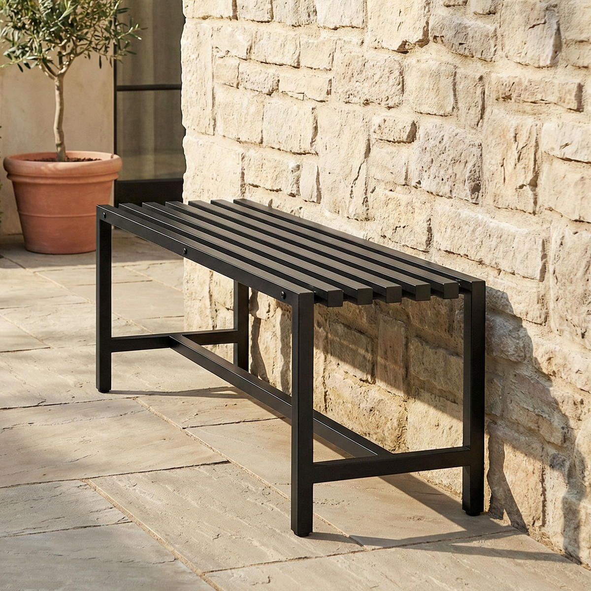 GARTENBANK DE-17797 2 Sitzer aus verzinktem Stahl mit Lattenrost Schwarz - Schwarz, Metall (117/44/36cm) - ComfortXL