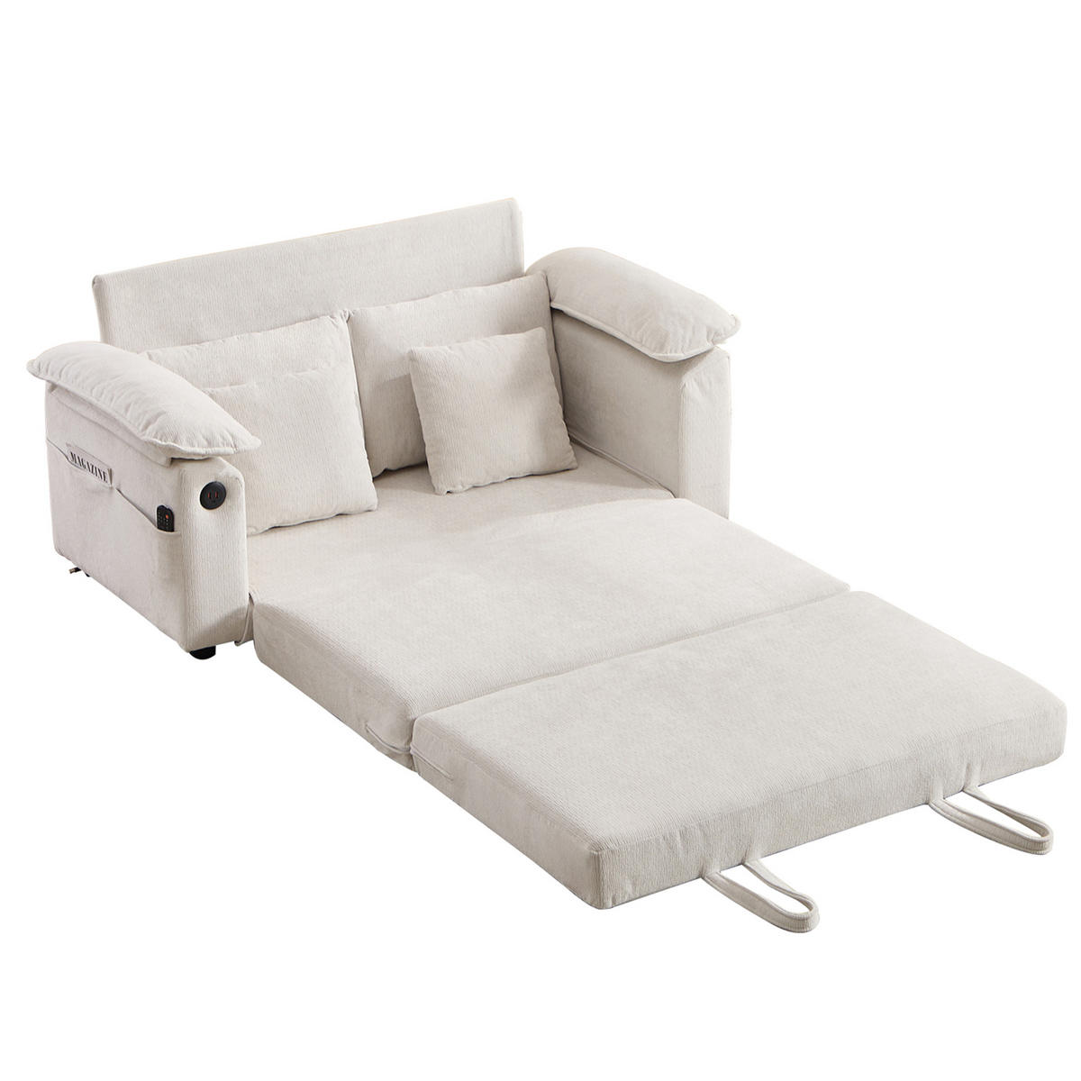 SCHLAFSOFA DE-34980 3-in-1 mit Ausziehbett Weiß - Weiß, Metall (66/80/135cm) - ComfortXL