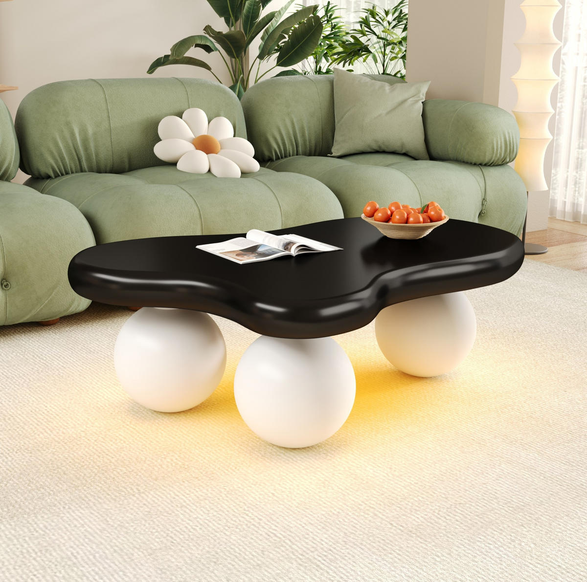 COUCHTISCH mit LED 95 x 62,5 x 32 cm MDF Schwarz Weiß - Schwarz, Kunststoff (95/62.5/32cm) - Meubliv