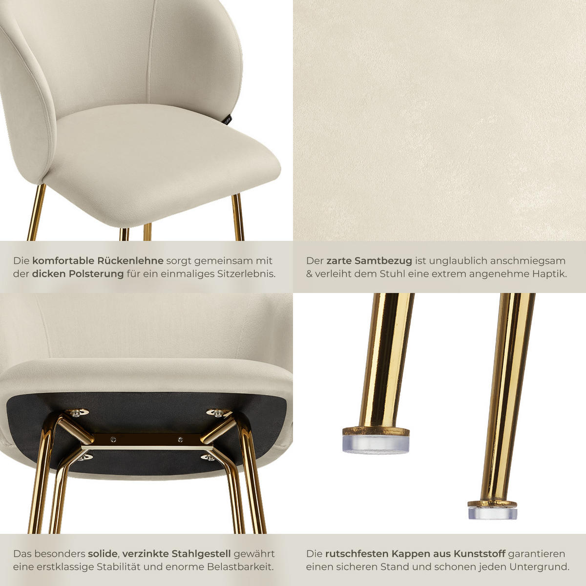 BARSTUHL Luana,51 x 60 x 106 cm, Belastbarkeit 120 kg,creme/gold - Goldfarben/Creme, Kunststoff (51/106/60cm) - tectake