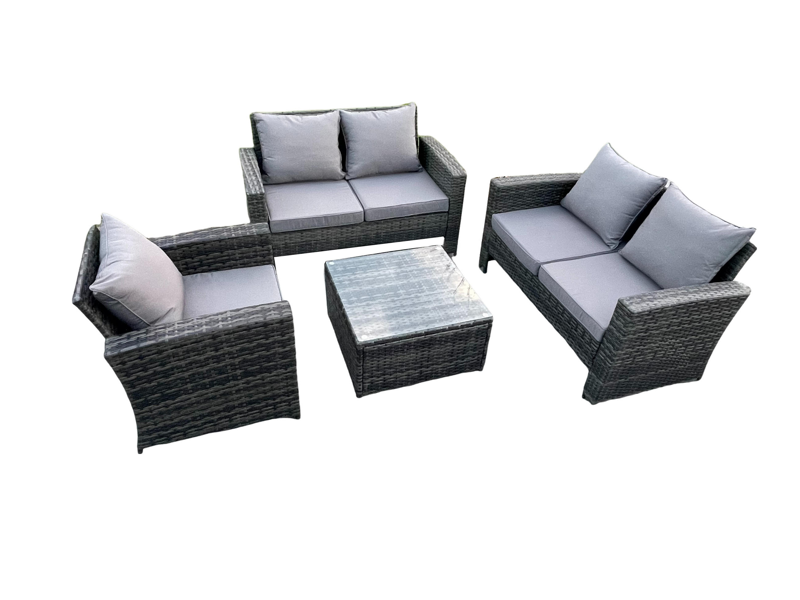 GARTENMÖBEL-SET COUCHTISCH MIT STUHL Polyrattan Dunkelgrau Gemischt 5-Sitzer - Dunkelgrau, Metall - Fimous