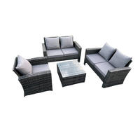 GARTENMÖBEL-SET COUCHTISCH MIT STUHL Polyrattan Dunkelgrau Gemischt 5-Sitzer - Dunkelgrau, Metall - Fimous