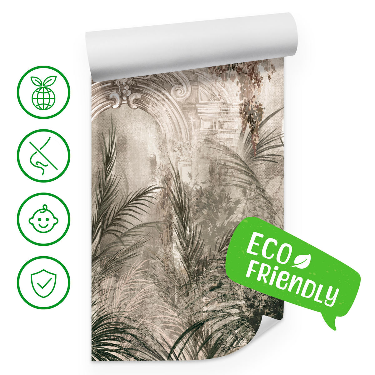 FOTOTAPETE für Wohnzimmer Kolumnen Tropen Pflanzen Palmen Natur 250x175 - Beige, Papier (250/175cm) - Muralo