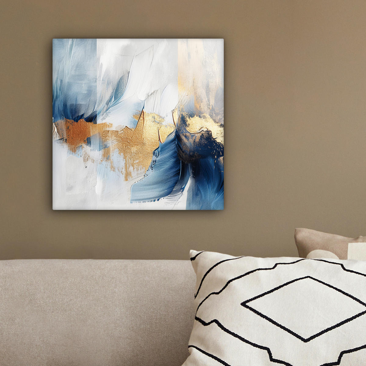 LEINWANDBILD Gold - Blau - Aquarell - Kunst - Modern 20x20 cm - Hellblau, Textil (20/20cm) - MuchoWow