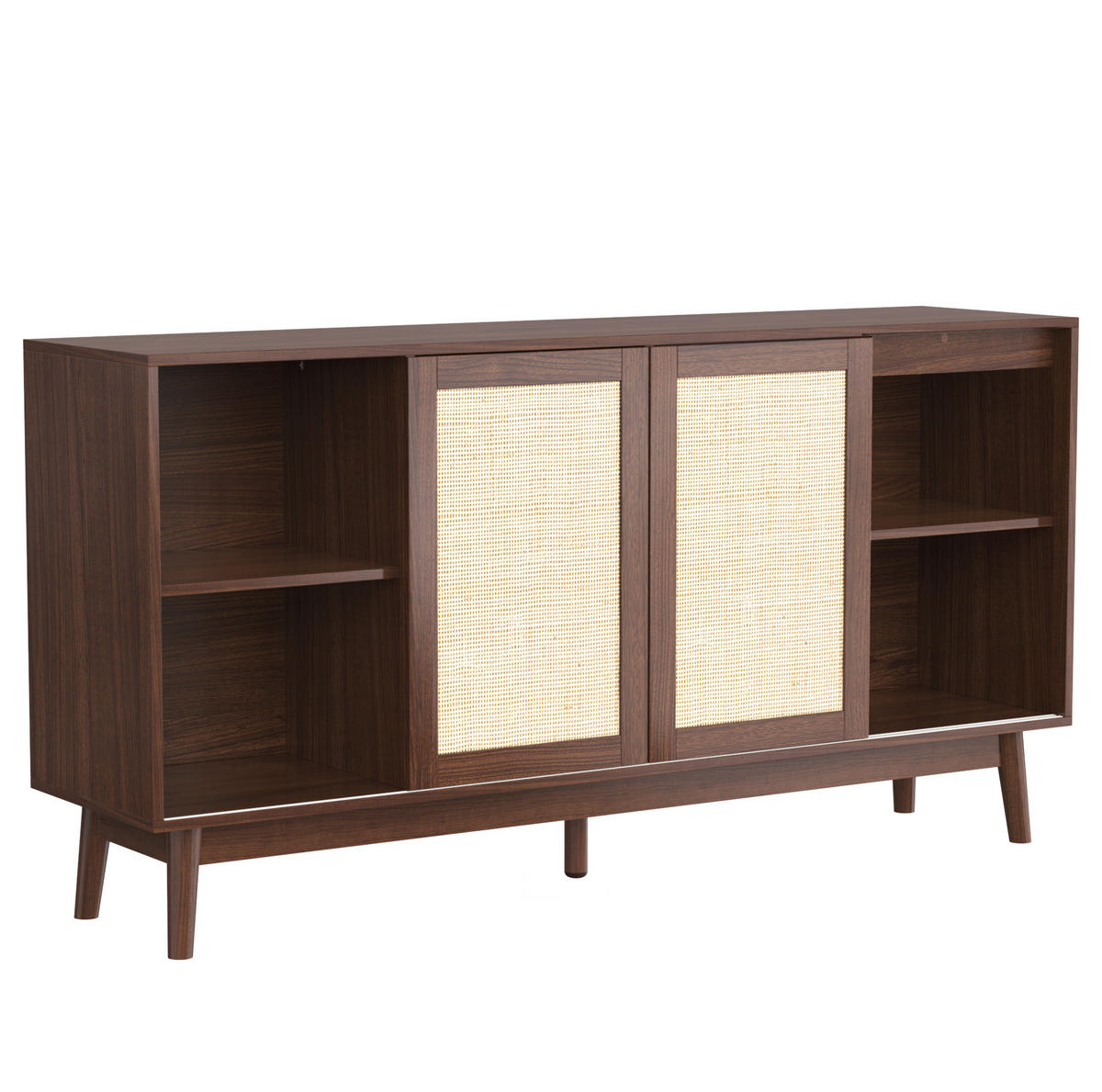 SIDEBOARD mit 3 Schiebetüren und 2 Schubladen 155 x 38 x 80 cm dunkles Holz - Dunkelbraun, Holzwerkstoff (155/80/38cm) - Meubliv
