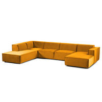 WOHNLANDSCHAFT mit Longchair & Ottomane - Gelb/Schwarz, Kunststoff/Textil (369/70/234cm) - home24