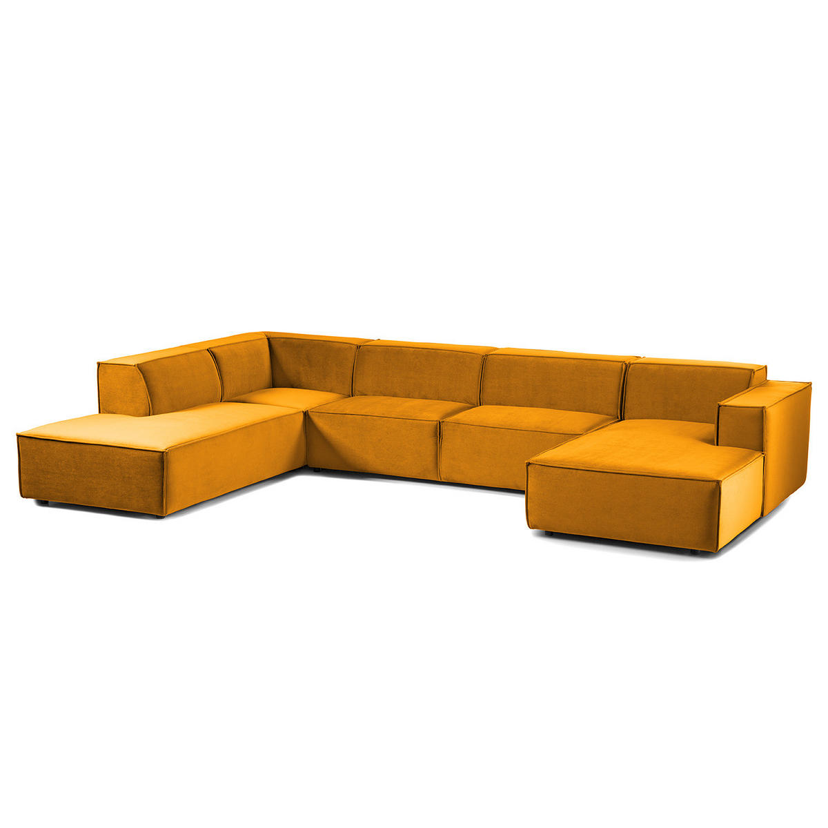 WOHNLANDSCHAFT mit Longchair & Ottomane - Gelb/Schwarz, Kunststoff/Textil (369/70/234cm) - home24