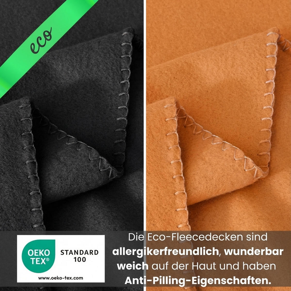 2ER Set Fleecedecken 130x160 eco-line aus 100% recyceltem Material schwarz - Schwarz, Textil (130/160cm) - wometo