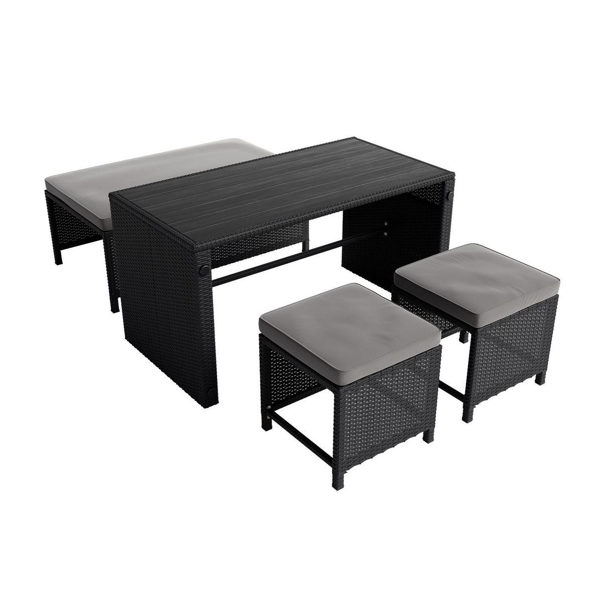 GARTENMÖBELSET Jamaika schwarz (4-tlg.) - Schwarz, Kunststoff/Metall - Juskys