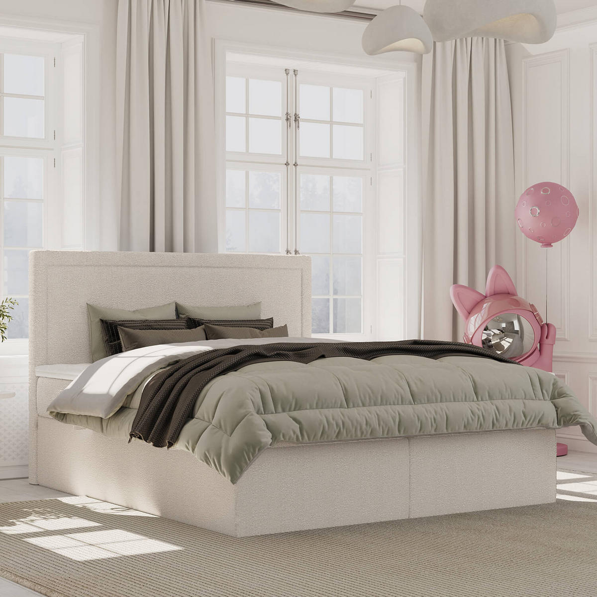 BOXBETT Jodan 200/200 cm Hellbeige im Baloo Stoff - Sandfarben/Schwarz, Holz/Holzwerkstoff (200/200cm) - AltaBeds