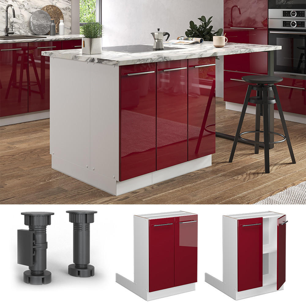 KÜCHENINSEL Fame-Line Bordeaux Hochglanz 60 cm ohne AP - Bordeaux/Weiß, Holzwerkstoff (60/82/30cm) - Vicco