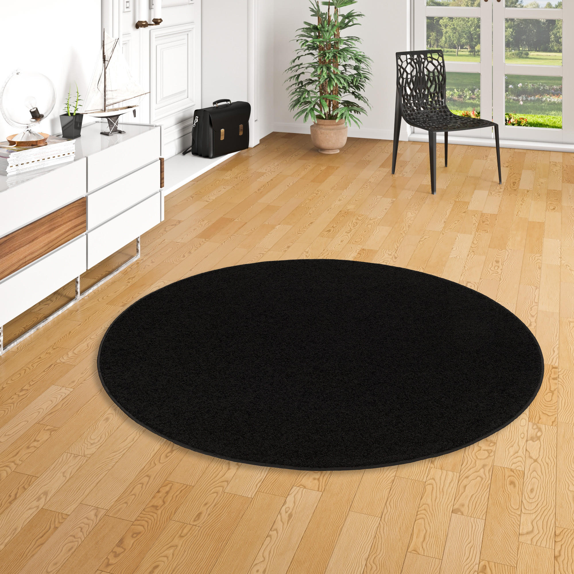 HOCHFLOR VELOURS TEPPICH COTTAGE RUND - Schwarz, Textil (200/200cm) - Snapstyle