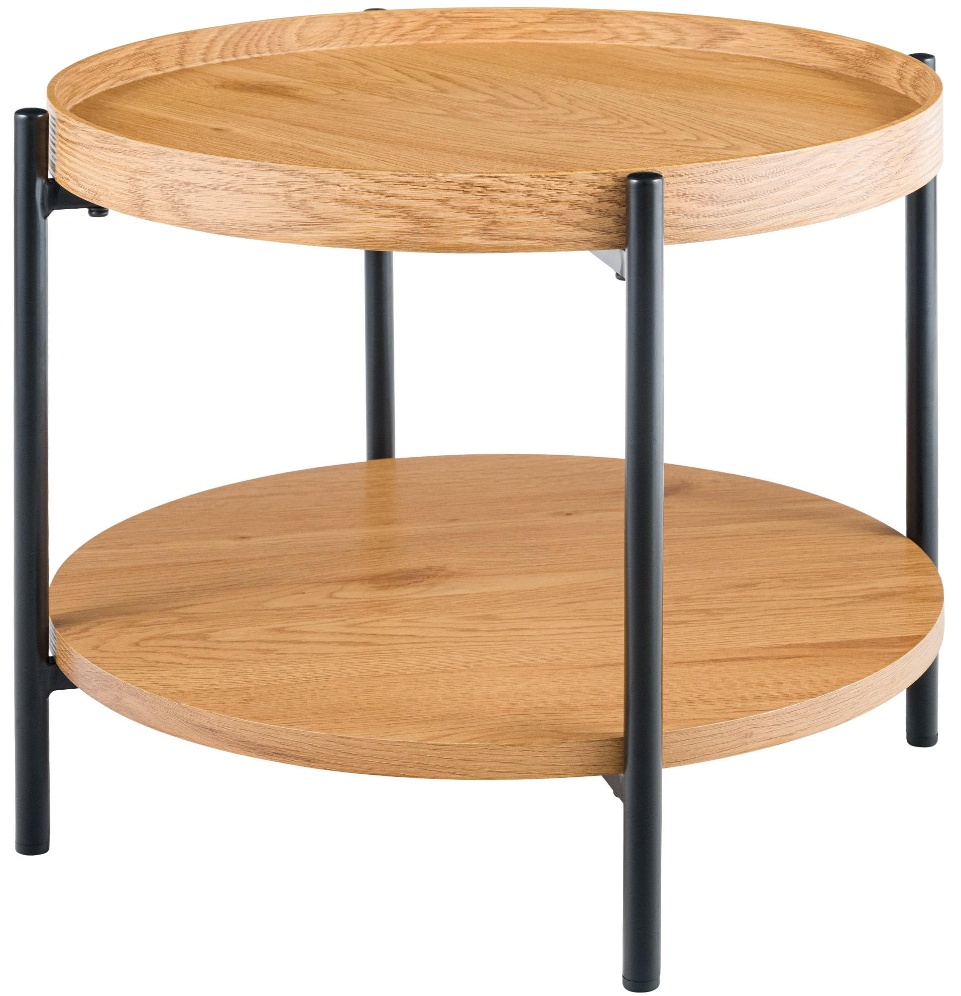 BEISTELLTISCH rund 50 cm Holz Natura - Eukalyptusholzfarben/Schwarz, Holz/Metall (50/50/40cm) - CLP