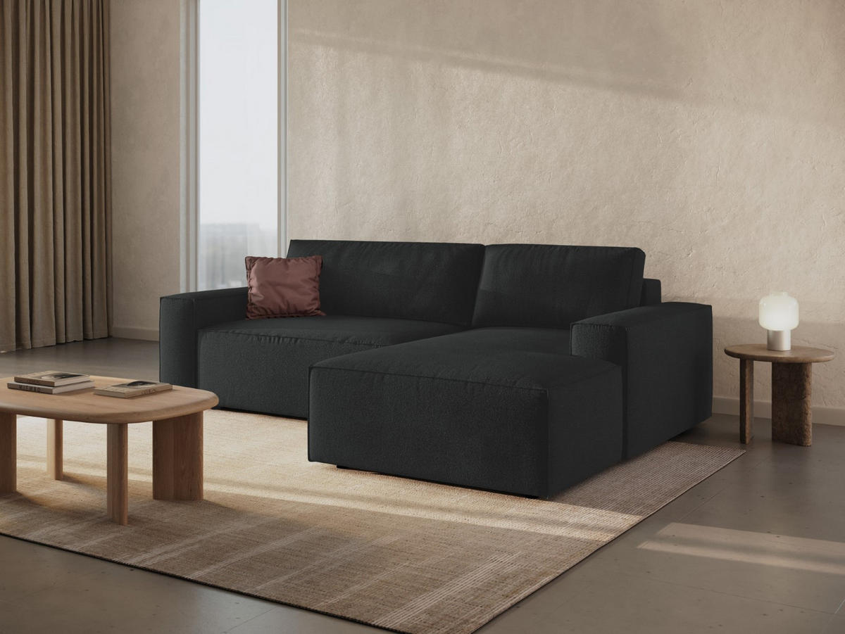ECKSOFA ausklappbar rechts mit Container Jodie aus Boucle schwarz 3 Sitzplätze - Schwarz, Textil (151/246cm) - Micadoni