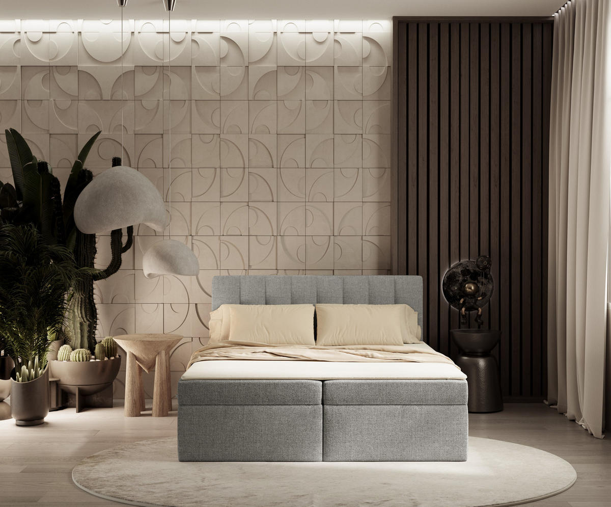 BOXBETT Novento Grau 140/200 cm mit Matratze und Topper - Schwarz/Grau, Holz/Holzwerkstoff (140/200cm) - Maison de Reve