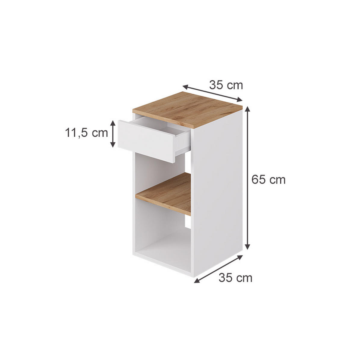 NACHTTISCH Dany Weiß/Goldkraft Eiche 35 x 65 cm mit 1 Schublade - Honigeiche/Weiß, Holzwerkstoff (35/65/35cm) - Vicco